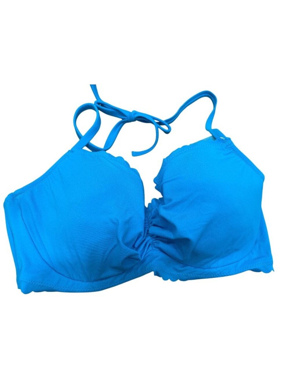 Sun Dazed 36 DD Blue Scalloped Padded Swim Bikini Top Retro Quiet Luxury NWT